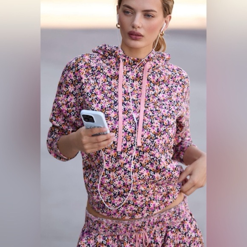 Anthropologie Daily Practice Floral Hoodie Sweatshirt Pink XS